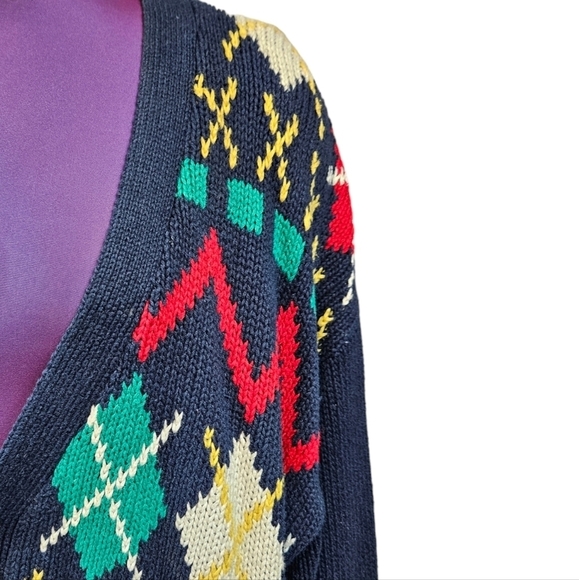 Vintage 417 Van Heusen Argyle Button Front Grandpa Sweater Cardigan Size‎ XL B91 - Picture 3 of 10